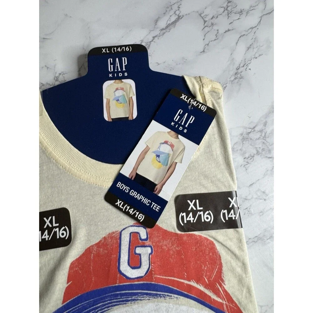 Gap Kids Boys Graphic Logo T-Shirt Yellow XL 14/16 Short Sleeve Crew Cotton